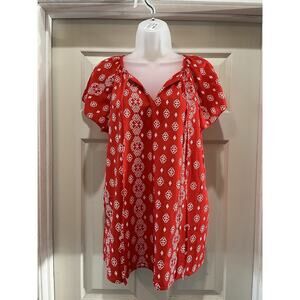 Women’s Simply Fun Red Short Sleeve Blouse Size L